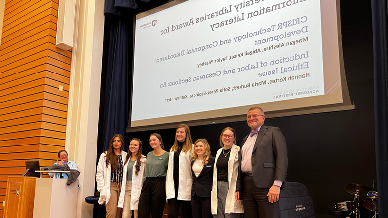 students with Mike Doncheski after winner the University Libraries Award for Information Literacy